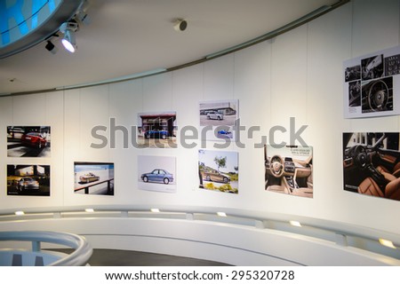 MUNICH, GERMANY - JULY 1, 2015: Interior of the BMW Museum, an automobile museum in Munich, Germany. It was established in 1972