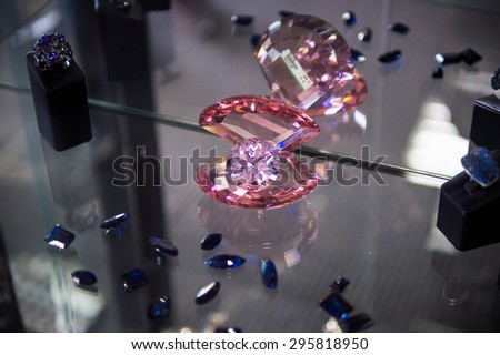 PRAGUE, CZECH REPUBLIC - JUN 29, 2015: Articles in the  Lapis diamond shop in Prague. Lapis Diamond is the main jewelry brand in Czech Republic