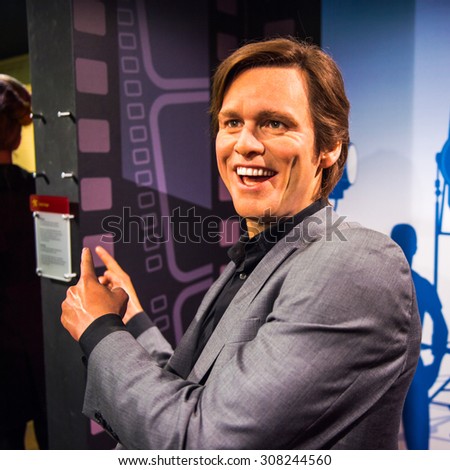 PRAGUE, CZECH REPUBLIC - JUNE 29, 2015: Jim Carrey  in the Madame Tussaud museum in Prague. Madame Tussaud museum is the museum of the wax figures