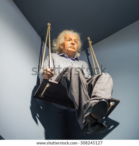 PRAGUE, CZECH REPUBLIC - JUNE 29, 2015: Albert Einstein in the Madame Tussaud museum in Prague. Madame Tussaud museum is the museum of the wax figures