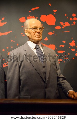 PRAGUE, CZECH REPUBLIC - JUNE 29, 2015: Political section of the Madame Tussaud museum in Prague. Madame Tussaud museum is the museum of the wax figures