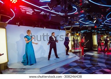 PRAGUE, CZECH REPUBLIC - JUNE 29, 2015: Actors section in the, Grevin museum. Grevin is the museum of the wax figures in Prague