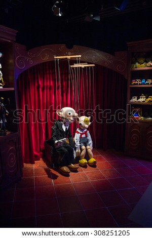 PRAGUE, CZECH REPUBLIC - JUNE 29, 2015: Interior of the Grevin museum. Grevin is the museum of the wax figures in Prague
