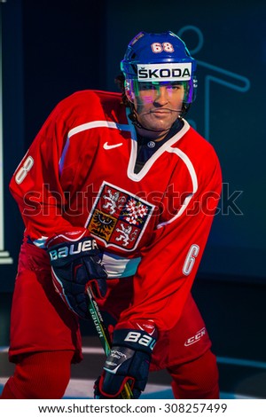 PRAGUE, CZECH REPUBLIC - JUNE 29, 2015: Jaromir Jagr, Czech hockey player, Grevin museum. Grevin is the museum of the wax figures in Prague