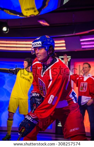 PRAGUE, CZECH REPUBLIC - JUNE 29, 2015: Jaromir Jagr, Czech hockey player, Grevin museum. Grevin is the museum of the wax figures in Prague