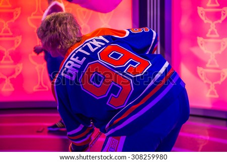 PRAGUE, CZECH REPUBLIC - JUNE 29, 2015: Gretzky, Czech hockey player, Grevin museum. Grevin is the museum of the wax figures in Prague