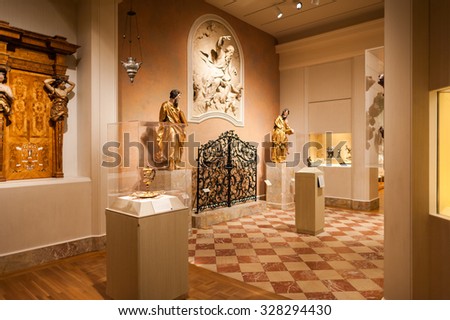 NEW YORK, USA - SEP 25, 2015: One of the multiple rooms of the Metropolitan Museum of Art (the Met), the largest art museum in the United States of America