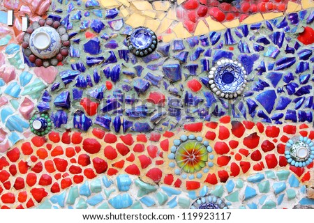 Wall background of colorful glass mosaic art.