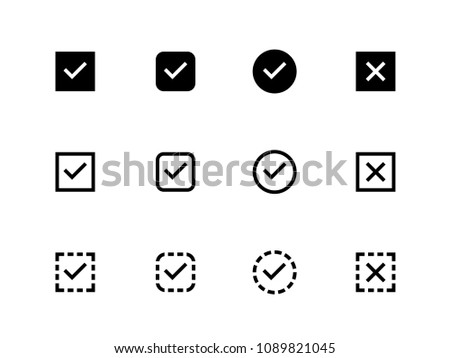 Checkbox, Tick Check Mark vector icons on white