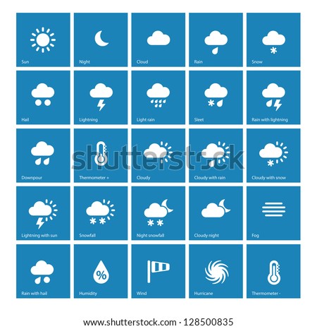 Weather icons on blue background. Vector illustration.