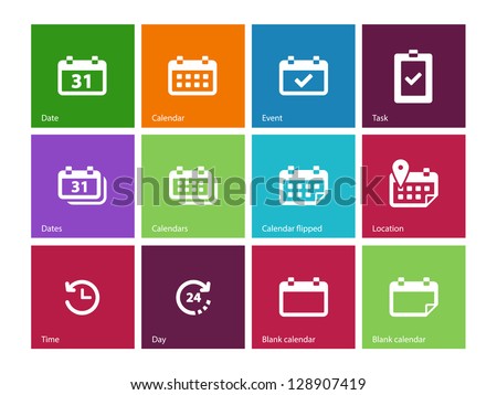 Calendar icons on color background. Vector illustration.