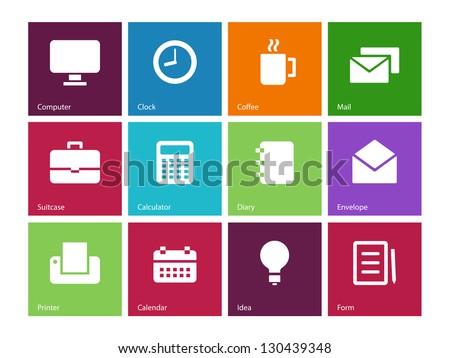 Business icons on color background. Vector illustration.