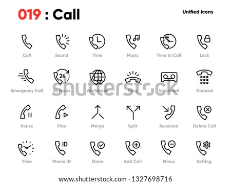 Set of Call Related and Phone Thin Line Icons. Includes Voicemail, Ring, Lock, Delete Call, Add and other. Pixel Perfect. Editable Stroke 48x48 px.