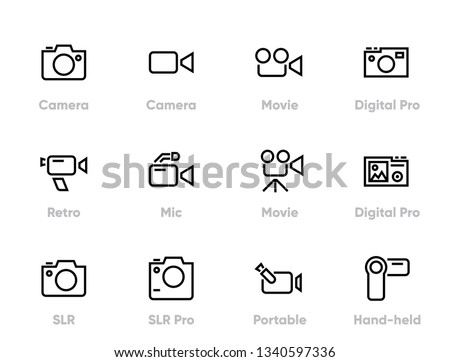 Camera Device Set Editable Line Icons Set.