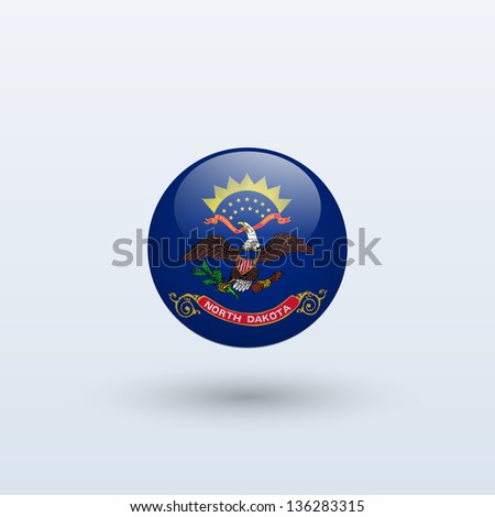 State of North Dakota flag circle form on gray background. Vector illustration.