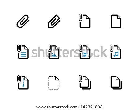Paperclip file icons on white background. Vector illustration.