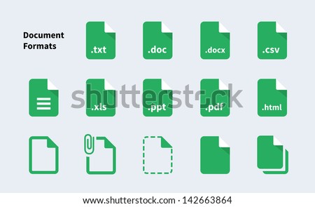 Set of Document File Formats and Labels icons. Vector illustration.