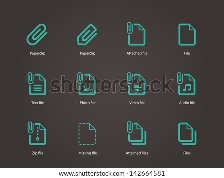 Paperclip file icons on brown background. Vector illustration.
