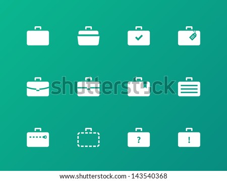 Case icons variants of briefcase on green background. Vector illustration.