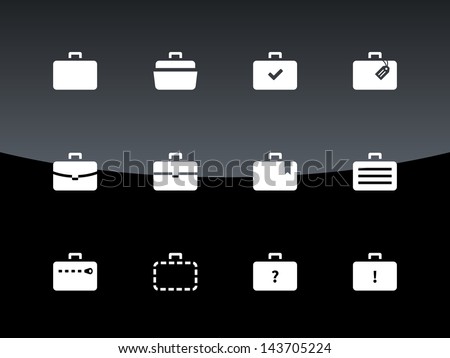 Case icons variants of briefcase on black background. Vector illustration.