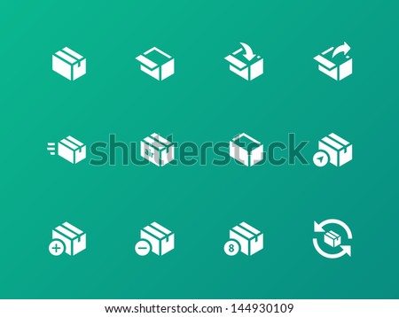 Box Icons on green background. Vector illustration. 