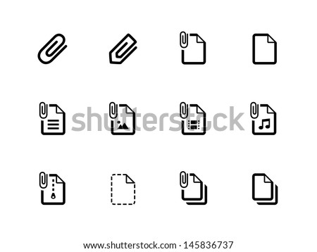 Paperclip file icons on white background. Vector illustration.