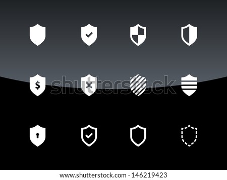 Shield icons on black background. Vector illustration.