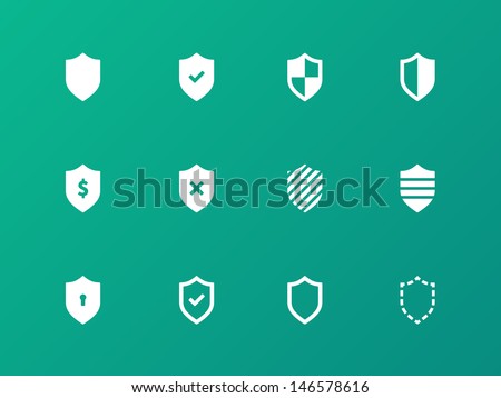 Shield icons on green background. Vector illustration.