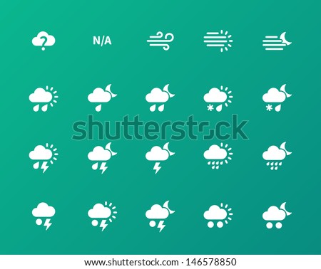 Weather icons on green background. Additional part. Vector illustration.