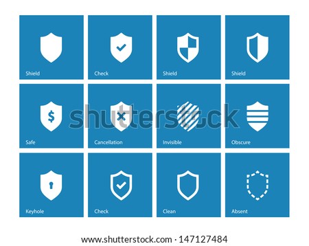 Shield icons on blue background. Vector illustration.