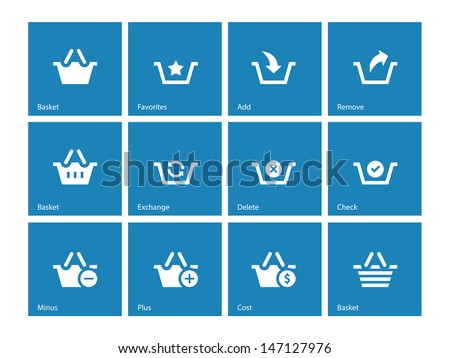 Shopping Basket icons on blue background. Vector illustration.