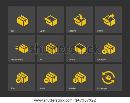 Box icons on gray background. Vector illustration.