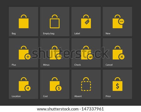 Shopping bag icons on gray background. Vector illustration.