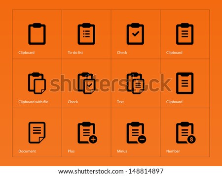 Clipboard icons on orange background. Vector illustration.