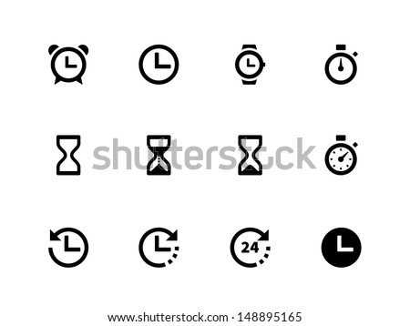 Time and Clock icons on white background. Vector illustration.