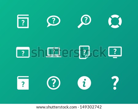 Help and FAQ icons on green background. Vector illustration.