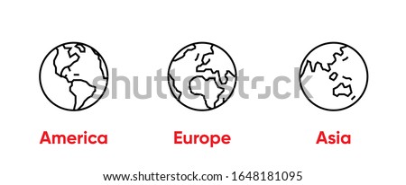 Globe of America, Europe, Asia Thin Line Editable Stroke icons. Vector Template