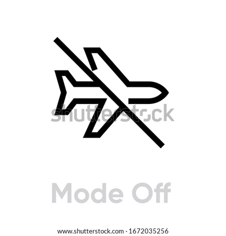 Airplane mode off icon. Editable line vector. The outline of the aircraft is crossed out by a single pictogram.