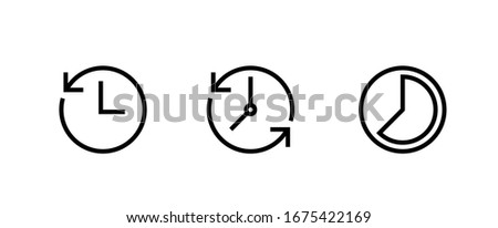 Set icon Clock. Symbol Countdown, Time Lapse, Circular Time on white background. Recent event history. Editable Vector Outline.