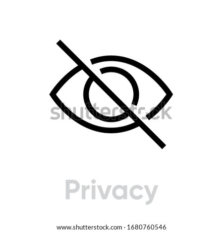 Privacy ad block icon. Editable line vector. Stylized crossed out eye sign, symbol of individual hidden private information. Single pictogram.