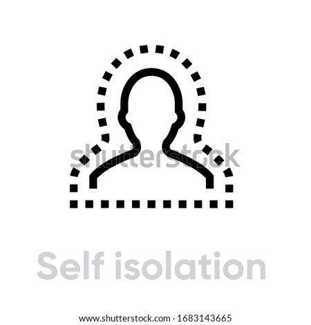 Self Isolation Epidemic icon. Editable line vector. The bust element of a person is bounded inside a dotted curve outline. Single pictogram.