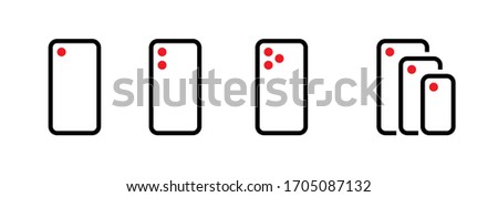 Set of one, dual, three and compare camera phone icons. Editable line vector. Smartphone element with digital camera module, portrait, zoom, vario and devices of different sizes. Group pictogram.