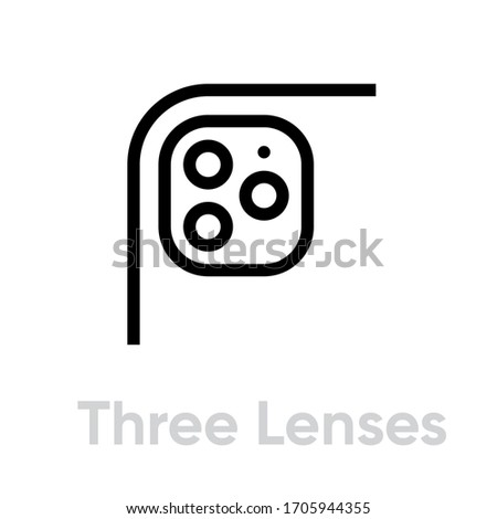 Three Lenses Phone Camera icon. Editable line vector. Combined module of three lenses zoom, portrait, wide angle. Single pictogram.