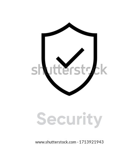 Security icon. Editable Vector Outline. Flat shield and checkmark icon. Safety, protection. Single Pictogram.