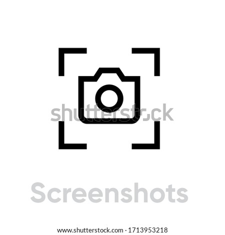 Screenshots Media Types icon. Editable line vector. Stylized camera sign in the viewfinder frame, copy space. Single pictogram.