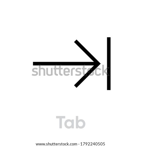 Tab arrow thin linear badge in flat style. Editable line vector. Single pictogram. Arrows keyboard sign. Simple icon arrow for fast-forward, skip, next, open, close, sidebar tab isolated on white.