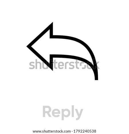 Reply arrow in linear flat style. Editable vector outline. Single pictogram. Respond to message or chat. Direction to the left symbol isolated on white background.