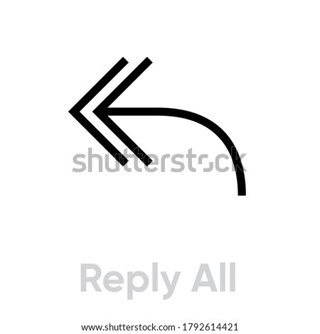 Reply all arrow thin linear icon. Editable vector outline. Single pictogram. Pointer for answer. Simple symbol double curved arrow pointing to the left isolated on white background.