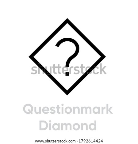 Questionmark diamond badge in flat style. Editable vector stroke. Single pictogram. Ask symbol. Thin linear icon interrogation mark in diamond isolated on white background.