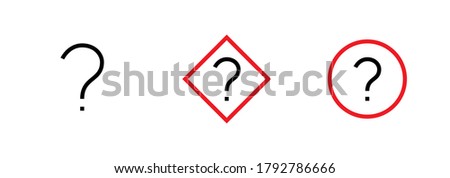 Three question mark with thin line in black and red colored. Editable vector stroke. Ask a question. Set interrogation mark in diamond and circle isolated on white background.